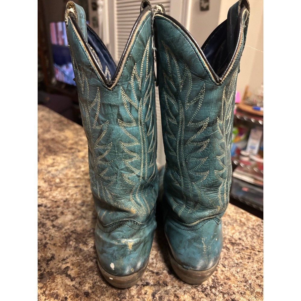 Wrangler Vintage Turquoise Blue Leather Western Cowboy Boots Womens Pointed Toe - Picture 4 of 11